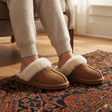 Levi | Suede Women’s Slippers with Sheepskin Lining - Montrell